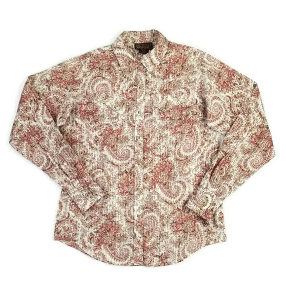 Ariat Soft Orange Paisley Print Long Sleeve Pearl Snap Western Shirt Womens M - Picture 10 of 16